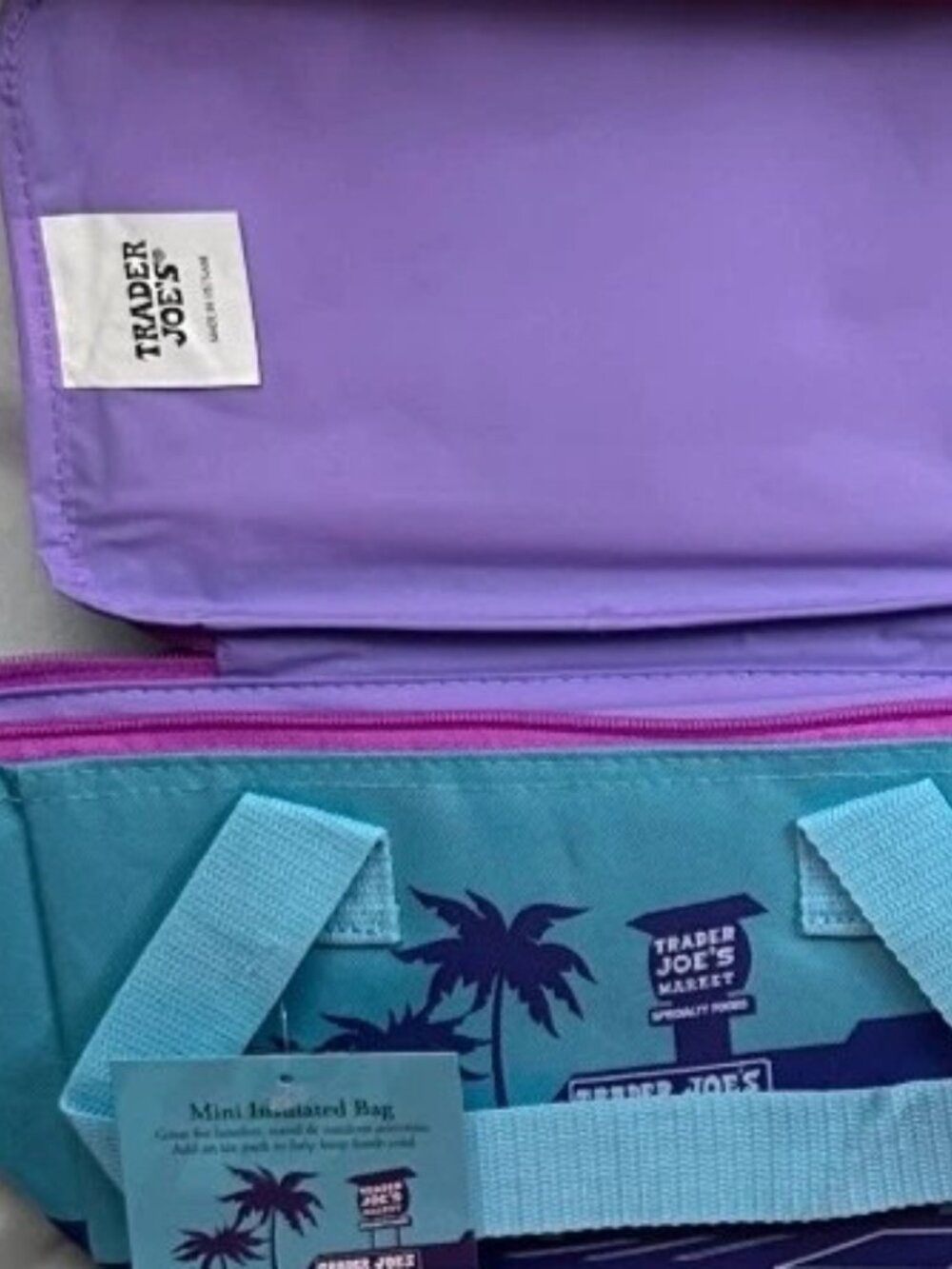 NWT Trader Joe's Insulated Mini Tote Cooler Limited Ed 2026 Blue, Pastel Purple - Picture 3 of 6